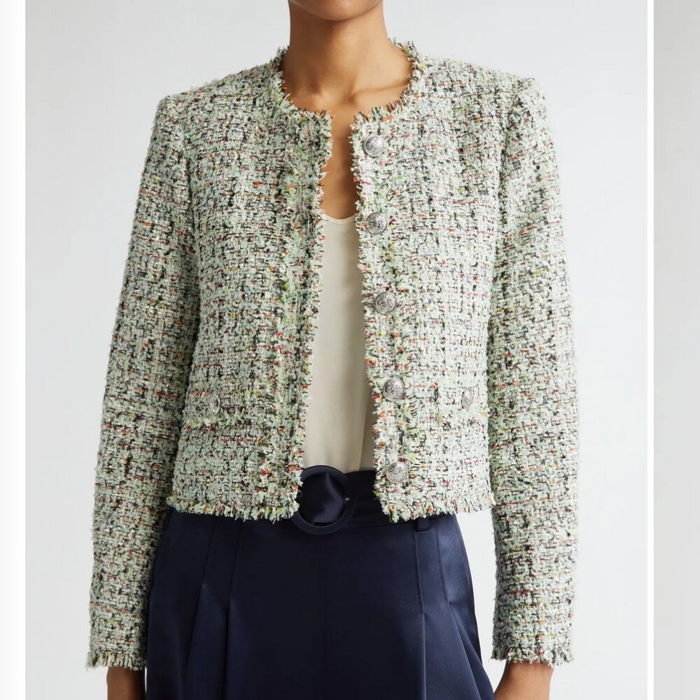 NWT Cinq a Sept 5a7 Anya Boucle Christie Metallic Tweed Jacket - Patina Multi